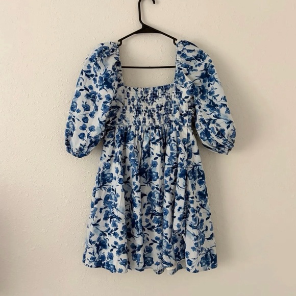 ABERCROMBIE POPLIN PUFF SLEEVE BLUE FLORAL MINI DRESS - Picture 6 of 7